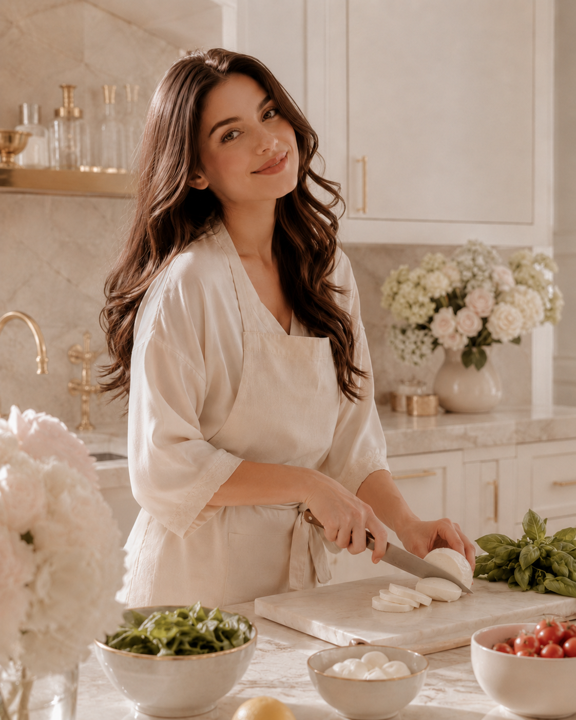 Woman preparing a healthy meal as part of her soft feminine daily routine